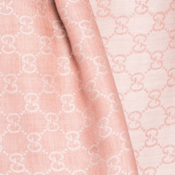 Gucci Pink Monogram Wool Fringed Square Scarf - Picture 4 of 7